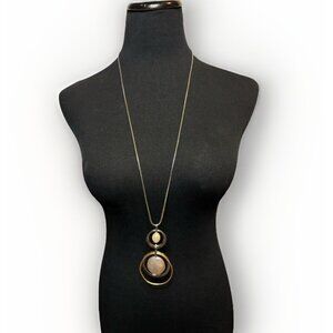 Chicos Silver Tone Extra Long Faux Pearl Circle Ring Drop Pendant